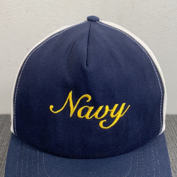 Vintage Navy Snapback Hat Mens Adjustable Navy Blue White Barker Specialty USA - Picture 3 of 15